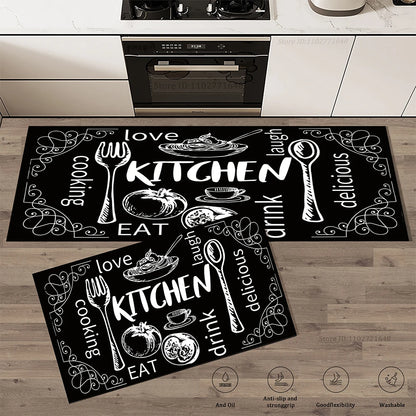 Kitchen Cutlery Knife and Fork Theme Washable Stain-resistant Foot Mat Carpet Kitchen Living Room Entrance Absorbent Door Mats