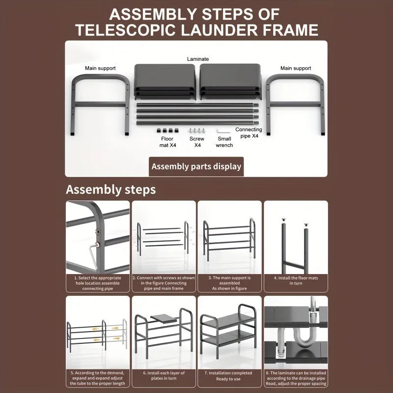 1 Set Multi-Use Kitchen Under Bathroom Sink Organizers - Expandable Cabinet Shelf Organizer Storage Rack