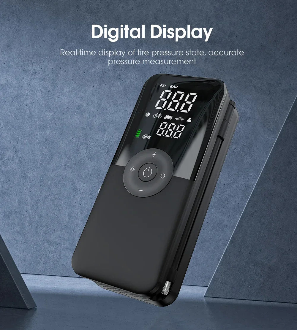 12V Air Pump for Car and Motorcycle - Portable Tyre Inflator Electric Pump Air Compressor for Cars, Motorcycles, and Bicycles