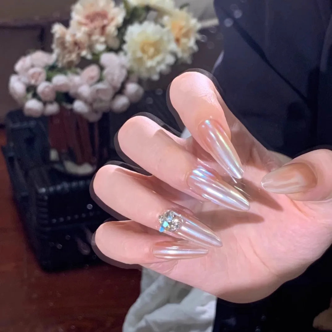 10Pcs Short Press On Nails y2k Star Rhinestone Design Handmade Press On nails Luxury With Design Full Cover Removable Fake Nails