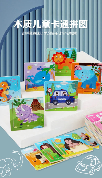 Plane Puzzles Cartoon Animals Wooden Montessori Game Kids Cognitive Jigsaw Puzzle Baby-Toy Educational Toys for Children Toddler