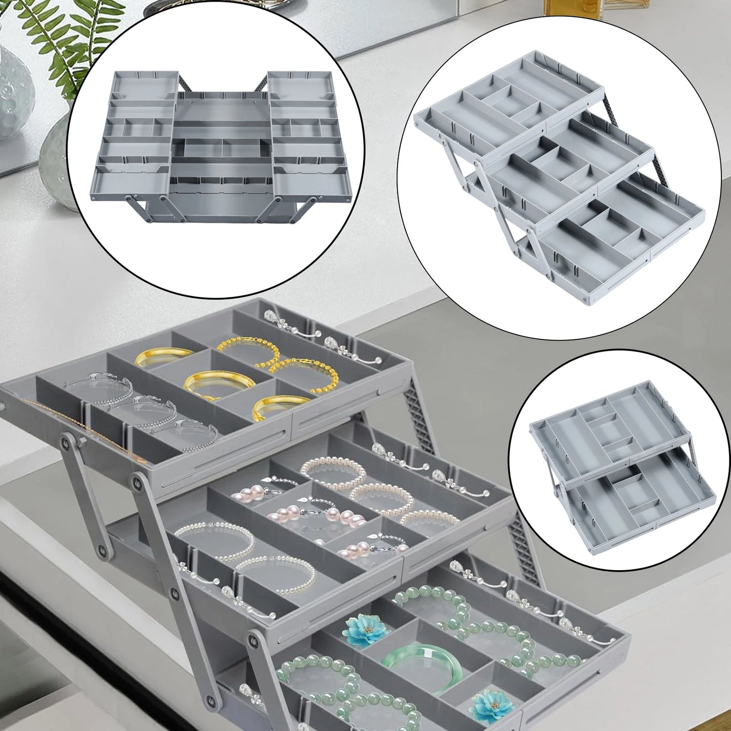 2/3 Tier Foldable Drawer Organizer Multi Level Storage Tray Adjustable Divider Versatile Expandable Drawer Jewelry Organizer
