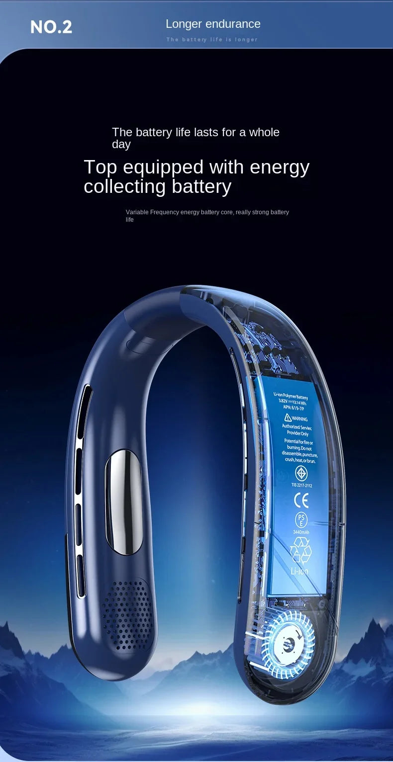 10000mAh Portable Neck Fan Mini Bladeless Silent Neckband Fan USB Rechargeable 3 Speeds Mute Wireless Electric Neck Cooler Fans