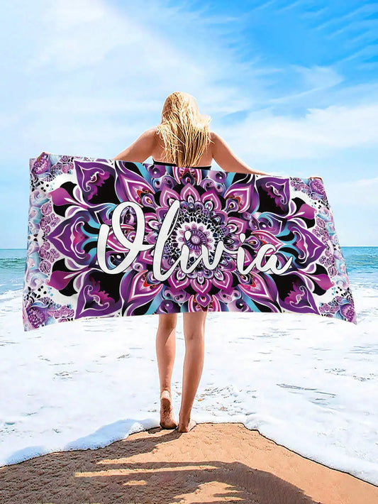 Comfortable beach towel fashionable pool towel 1 piece personalized text custom floral beach towel super absorbent swimming towe