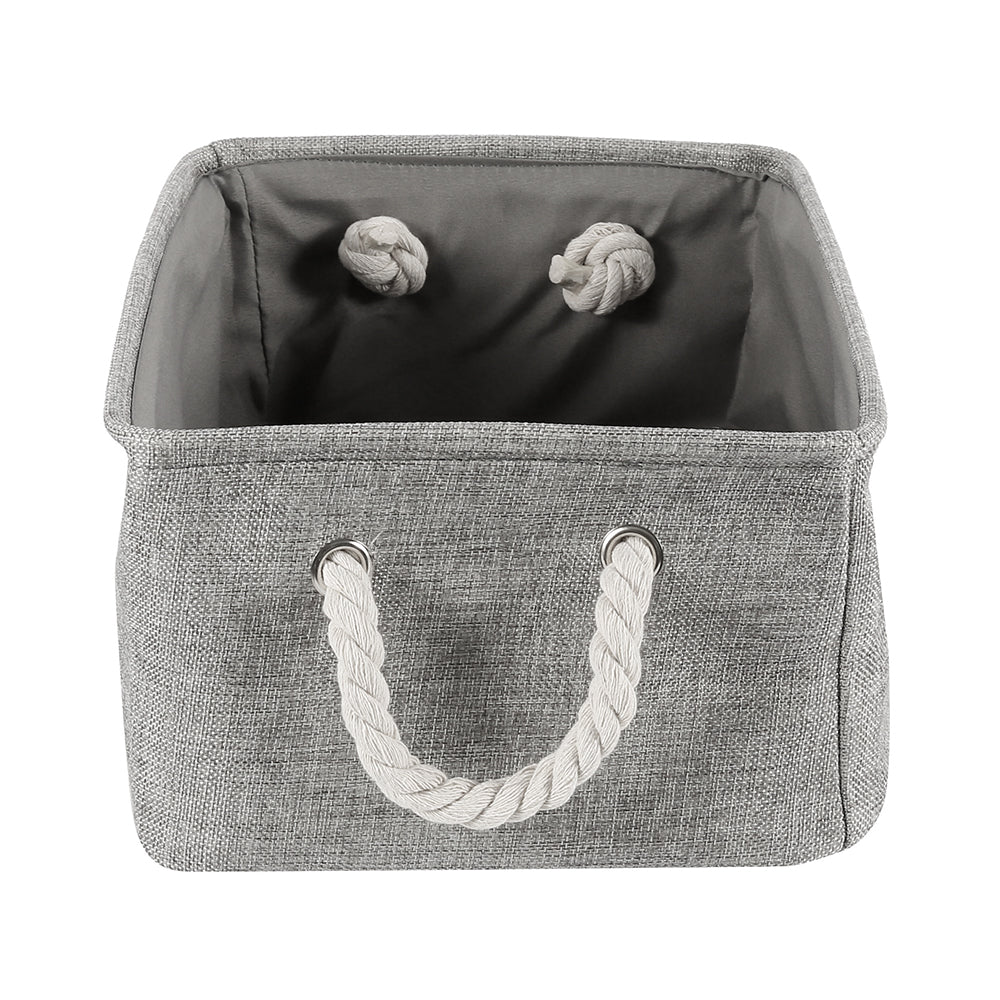 Linen Storage Basket With Handle Foldable Laundry Baskets Cosmetics Container Cotton Sundries Storage Box Grey Desktop Organizer