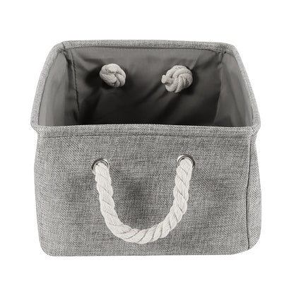 Linen Storage Basket With Handle Foldable Laundry Baskets Cosmetics Container Cotton Sundries Storage Box Grey Desktop Organizer