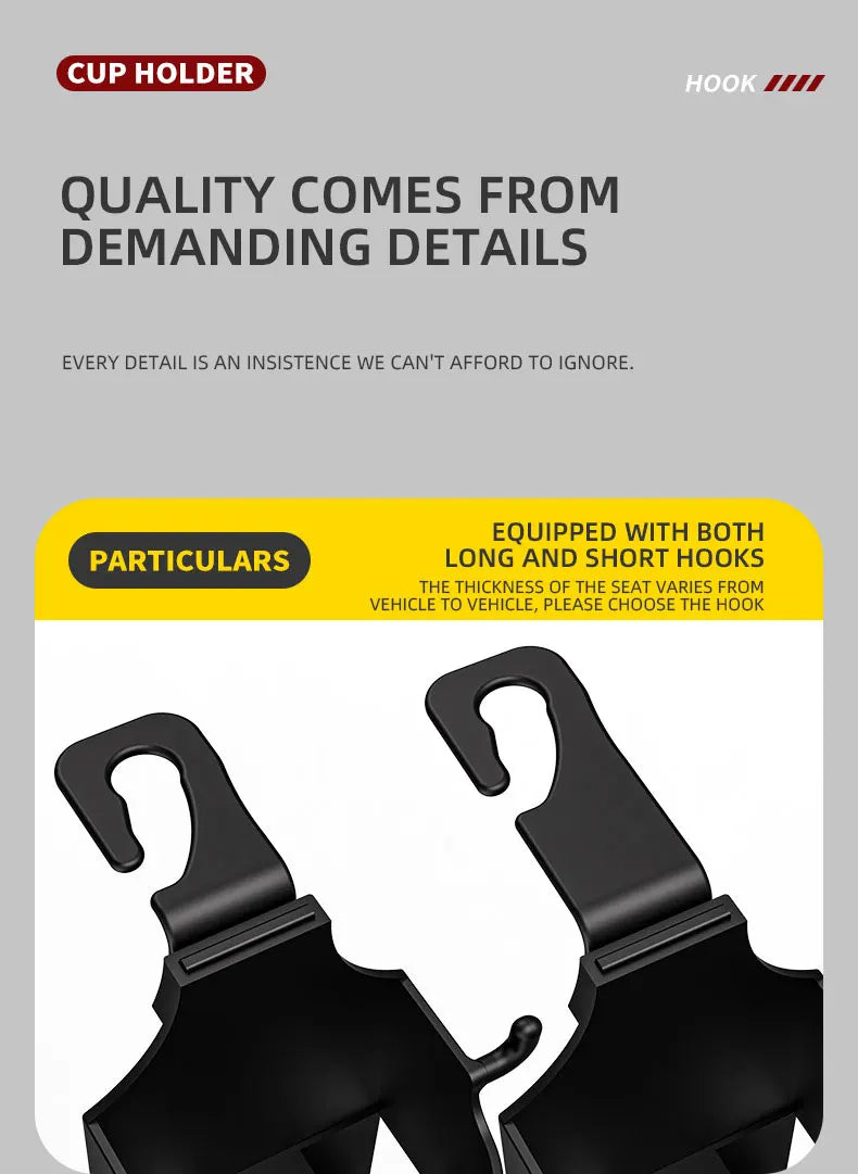 2Pcs Car Seat Headrest Hook Hanger Storage Organizer Universal with Cup Holder for Handbag Fit Universal Vehicle Car Accessories