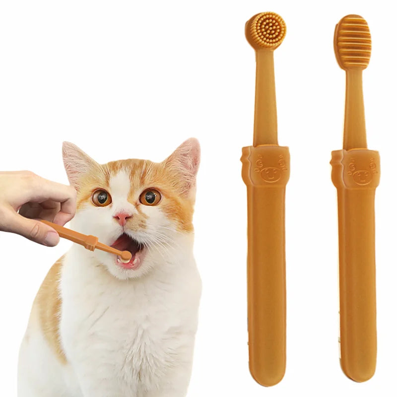 Pet Teeth Whitening Kit - Dual-Head Silicone Toothbrush & Enzymatic Paste for Dogs/Cats, Summer Oral Care Set