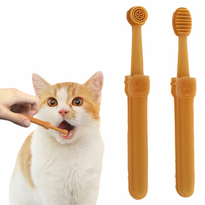 Pet Teeth Whitening Kit - Dual-Head Silicone Toothbrush & Enzymatic Paste for Dogs/Cats, Summer Oral Care Set