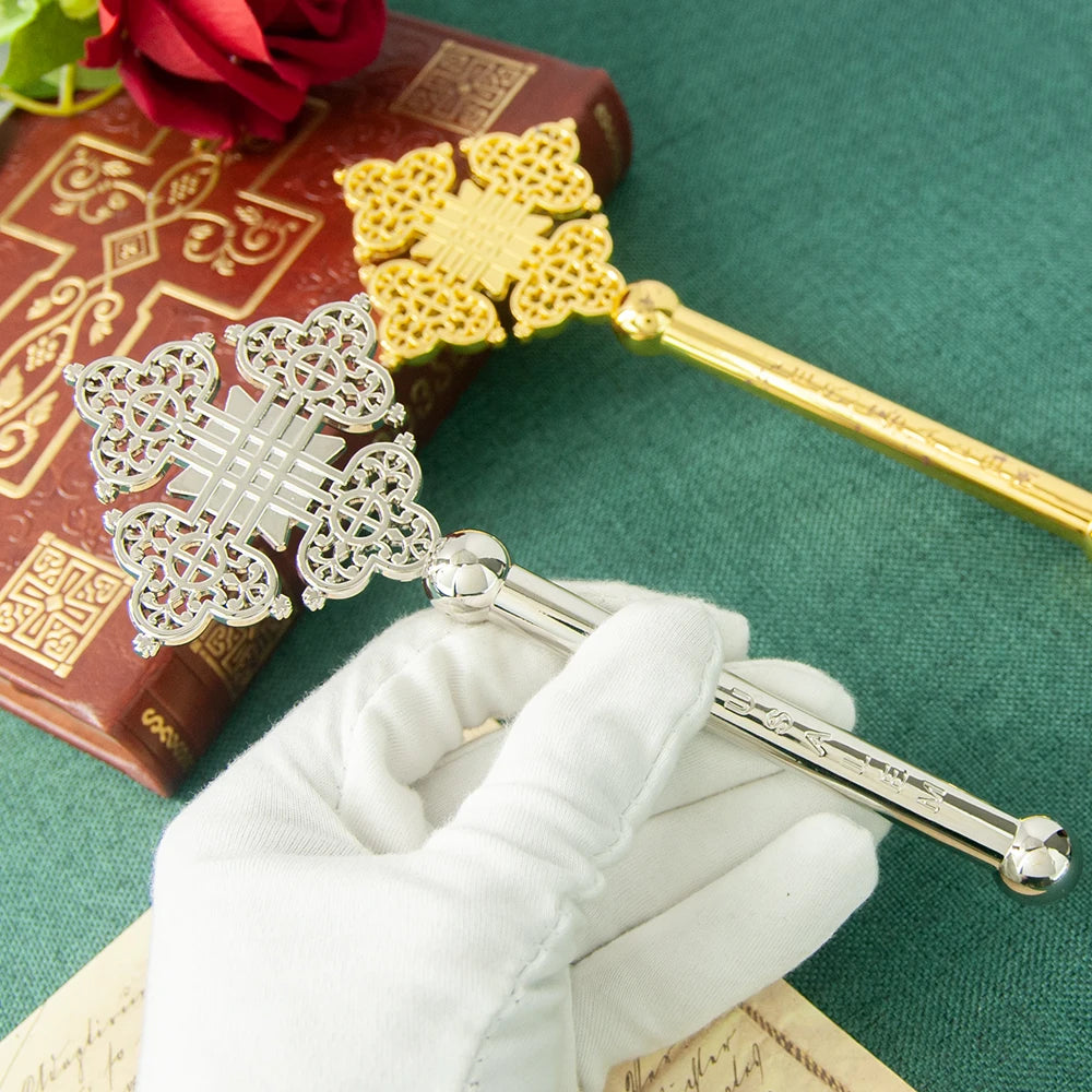 HT Orthodox Church Product Supplier Jesus Crucifix Small Handheld Gold Plated Cross Church Home Ritual Accessory