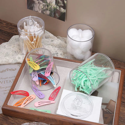 Cotton Swab Storage Box Makeup Jewelry Organizer Round Transparent Jar Bathroom Cosmetic Home Organization