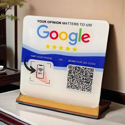 Custom Google Review Sign With Stand Scan QR Code Business Decor Acrylic Google Review NFC QR Code Sign Review Us on Google