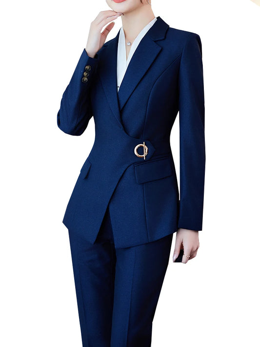 Office Ladies Pant Suit Women Black Blue Wine Female Business Work Wear Jacket Blazer and Trouser Formal 2 Piece Set
