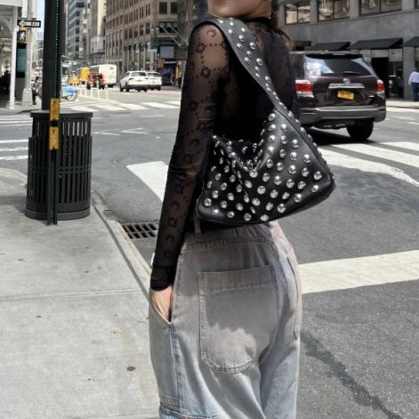 Studded Purses Y2k Shoulder Bag Punk Women Small Shouder Purse Vegan Leather Designer Handbags Streetwear