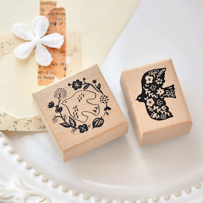 Stamp Scrapbooking Supplies Flower Petal Birds Stationary Kawaii Wooden Stamps