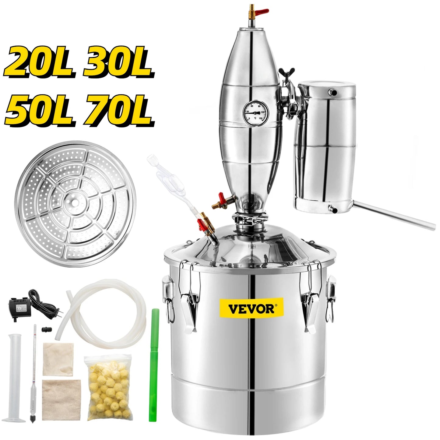 SucceBuy 20L 30L 50L 70L Alcohol Distiller Machine Beer Brewing Equipment Wine Moonshine Apparatus Dispenser Kit Home Appliance