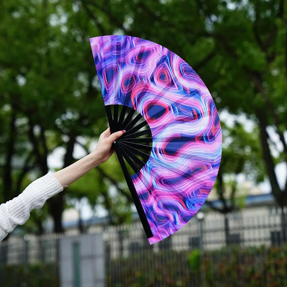 33cm Large Folding Hand Rave Fan Chinease/Japanese Gifts Fan Dance Music Colorful Fan Festival Fan Gradient Reflective Fold