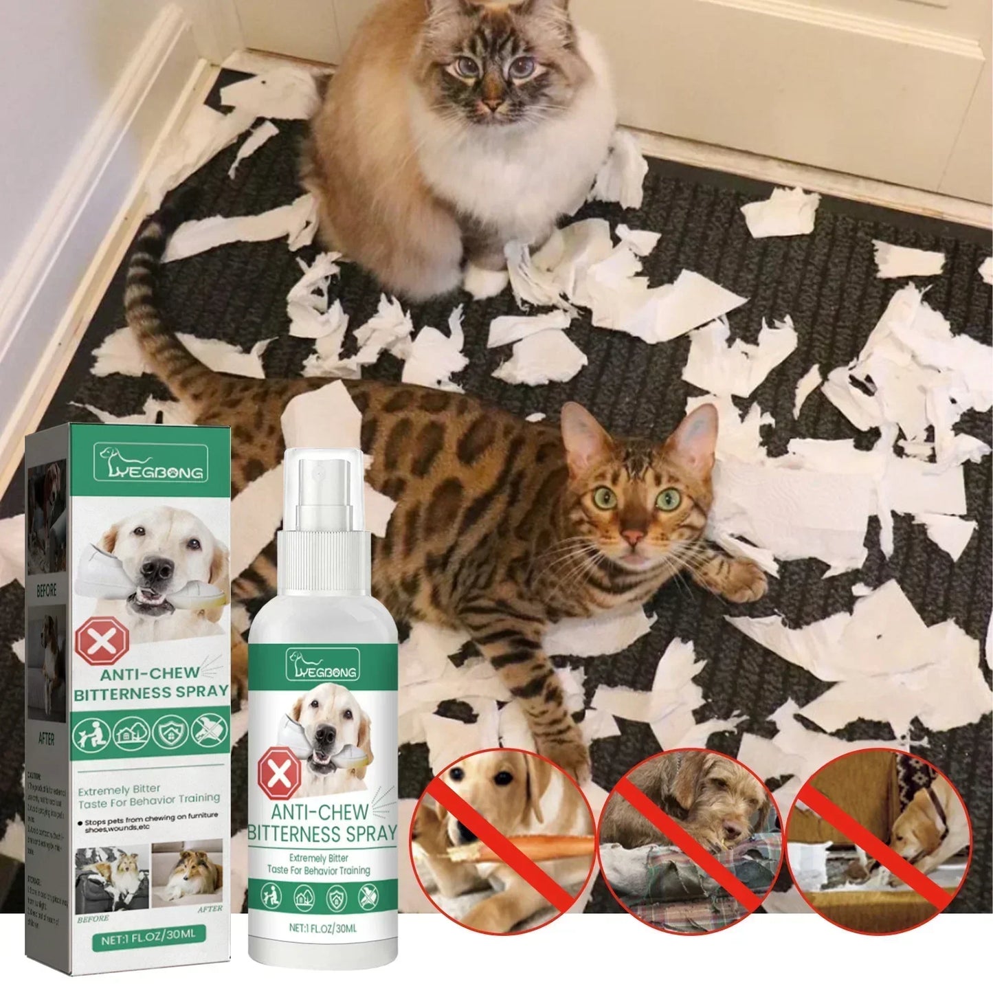 No Chew Spray Alcohol Free Dog Anti Chew Spray Non-Toxic Cats Dogs Anti-Chew Bitter Spray No Smell for Prevent Dogs Pets Chewing