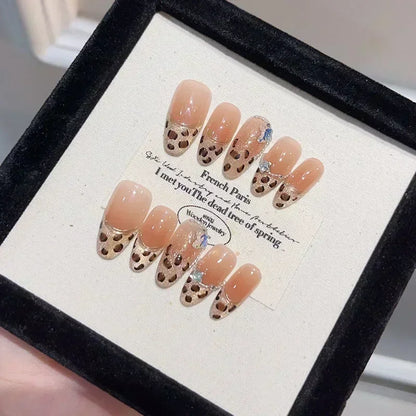 10Pcs Almond Pink Handmade Nails Set Press on Nails Long Ballet Fake Nail Simple Wearable Full Cover Nail Tips Press on Nails