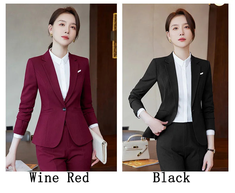 Ladies Office Work Wear Blazers Formal OL Styles Business Suits Pants and Jackets Coat Spring Autumn Professional Career Set