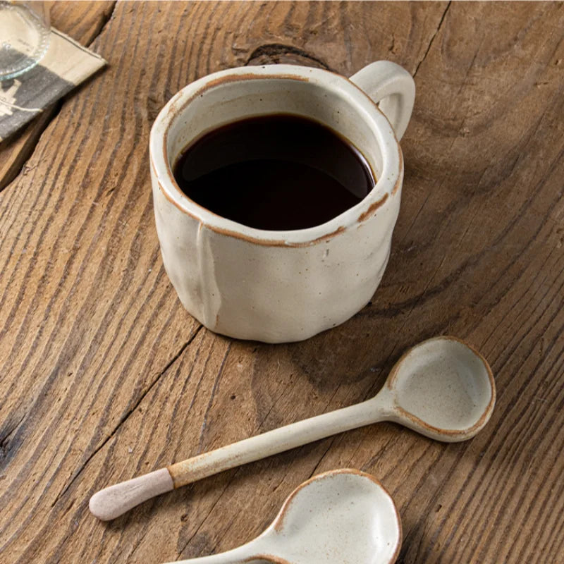 Japanese Coarse Pottery Spoon Household High Appearance Level Small Spoon Long Handle Coffee Cup Spoon Soup Spoon Porridge Spoon