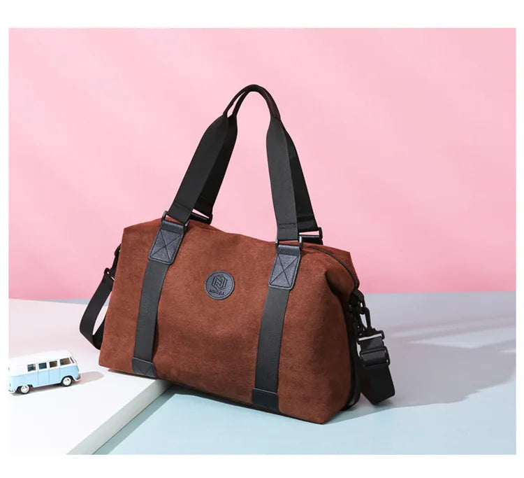 Men's Large Capacity Fashionable Short Distance Travel Totes New Suede Travel Handbag Women's Portable Sports and Fitness Bag