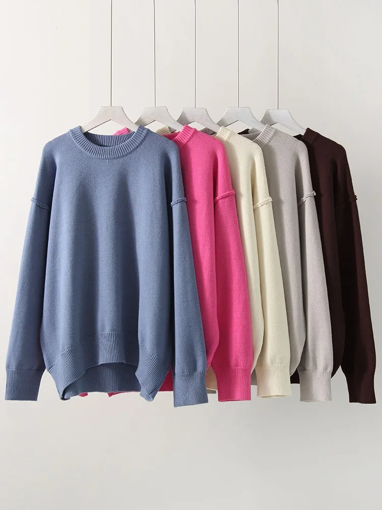 Blue Oversize Sweaters For Women Winter Thick Beige Pullover Woman Autumn Fashion Loose O Neck Ladies Sweaters Jumpers Women
