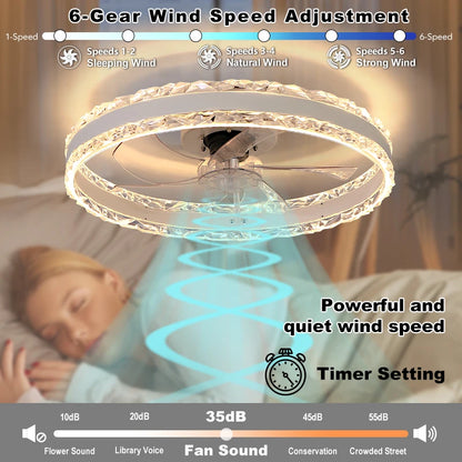 Smart Ceiling Fans With Light Slim Build Dimmable 6-speed Adjustment 50cm Electric Fan Silent Deco For Bedroom Study Dining Room