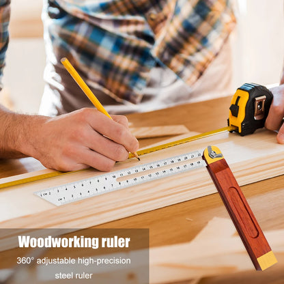 360° Angle Rulers Gauges Tri Square Sliding T-Bevel with Wooden Handle Level Measuring Tool Wooden Marking Gauge Protractor