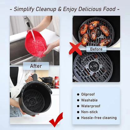 Airfryer Silicone Basket Reusable Baking Tray Silicone Mold for AirFryer Pizza Fried Chicken Basket Air Fryer Liners Accessories