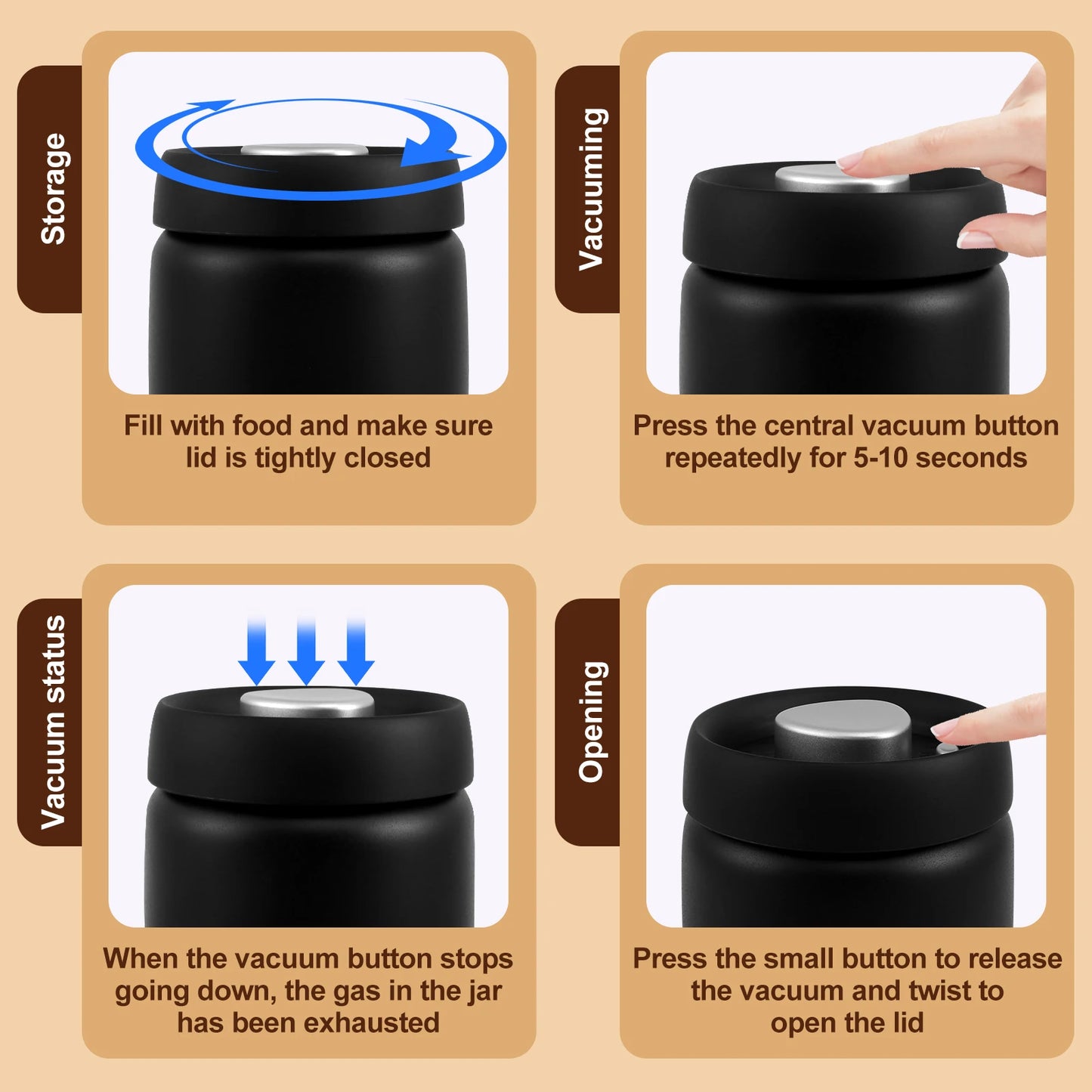 1200ml Vacuum Sealed Jug Coffee Beans Stainless Steel Canister Food Grains Candy Storage Jug Keep Fresh Moisture-proof