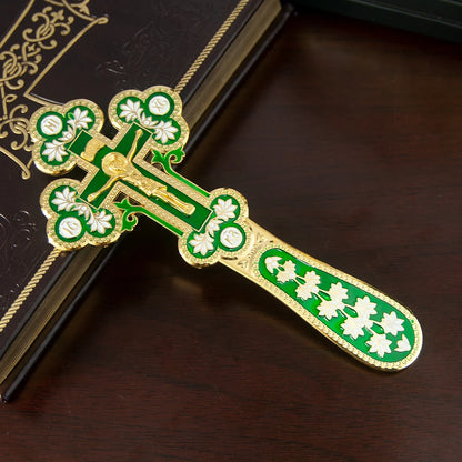 Orthodox Church Handle Blessing Church Cross Gold Plated Colorful Enamel Jesus Crucifix icon Cross With INRI For Prayer