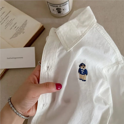 Fashion Baby Girl Boy Cotton Shirt Cartoon Embroidery Infant Toddle Child Spring Autumn Outwear Casual Outfit Baby Clothes 1-10Y