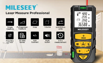 MILESEEY Laser Tape measure S2 40M 60M 80M 100M 120M Laser Rangefinder,Laser Measuring Tool with Multi Measurement Function