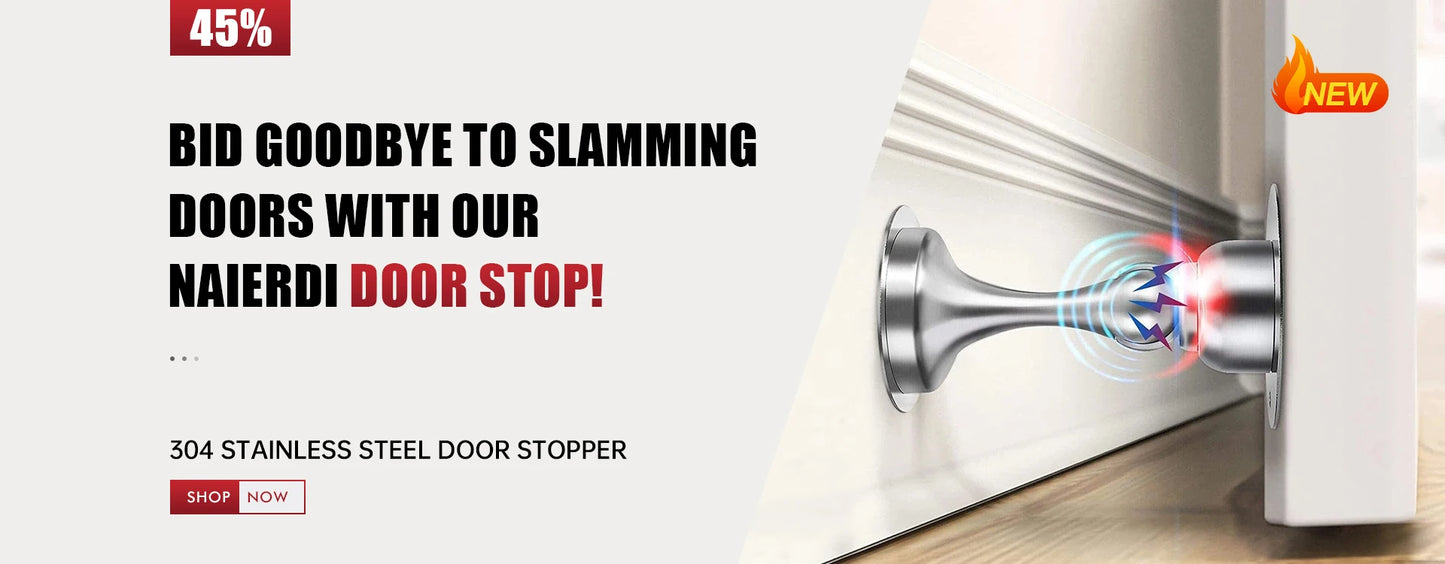 NAIERDI Magnetic Door Stopper Stainless Steel Heavy Duty Door Stop Black Nail-free Door Suction Door Holder Door Hardware