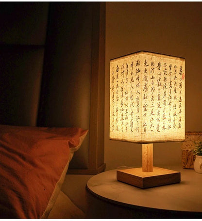 LED  Decoration Table Lamps Simple Chinese Style Dimmable Plug Night Light Fabric Lampshade Square Bedroom Bedside Desk Lights