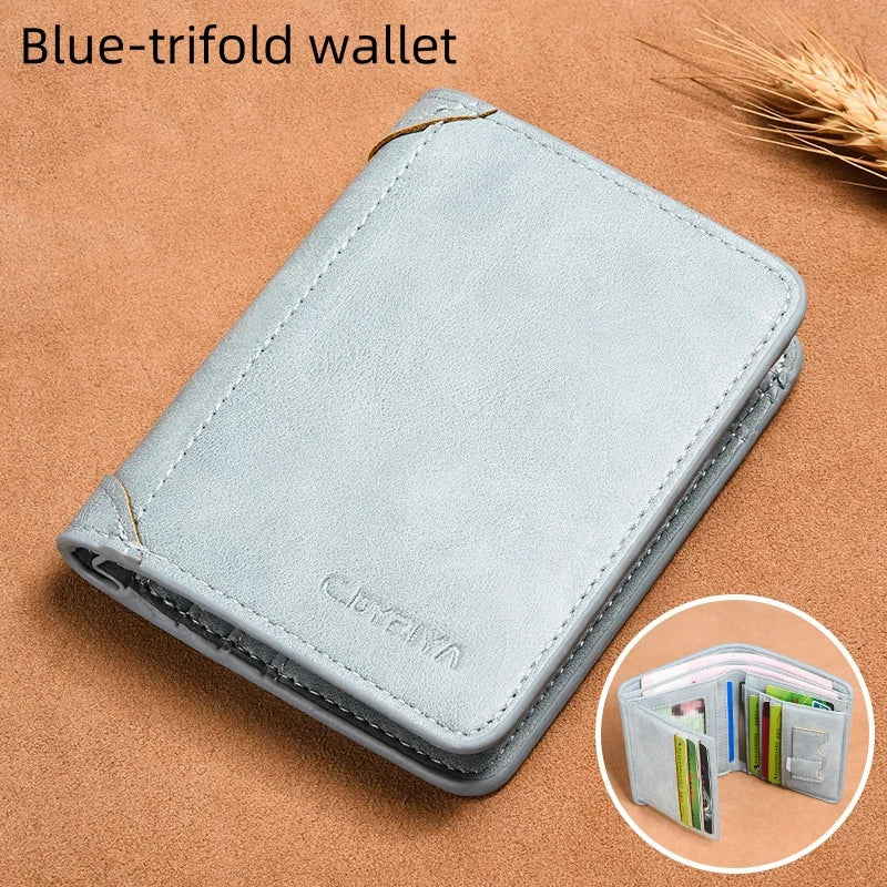 RFID Men Wallet PU Leather Blocking Trifold Wallet Vintage Thin Short Multi Function Id Credit Card Holder Male Purse Money