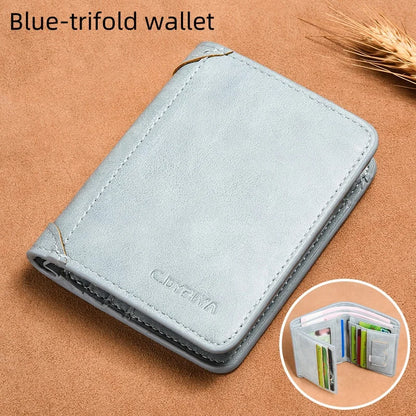 RFID Men Wallet PU Leather Blocking Trifold Wallet Vintage Thin Short Multi Function Id Credit Card Holder Male Purse Money