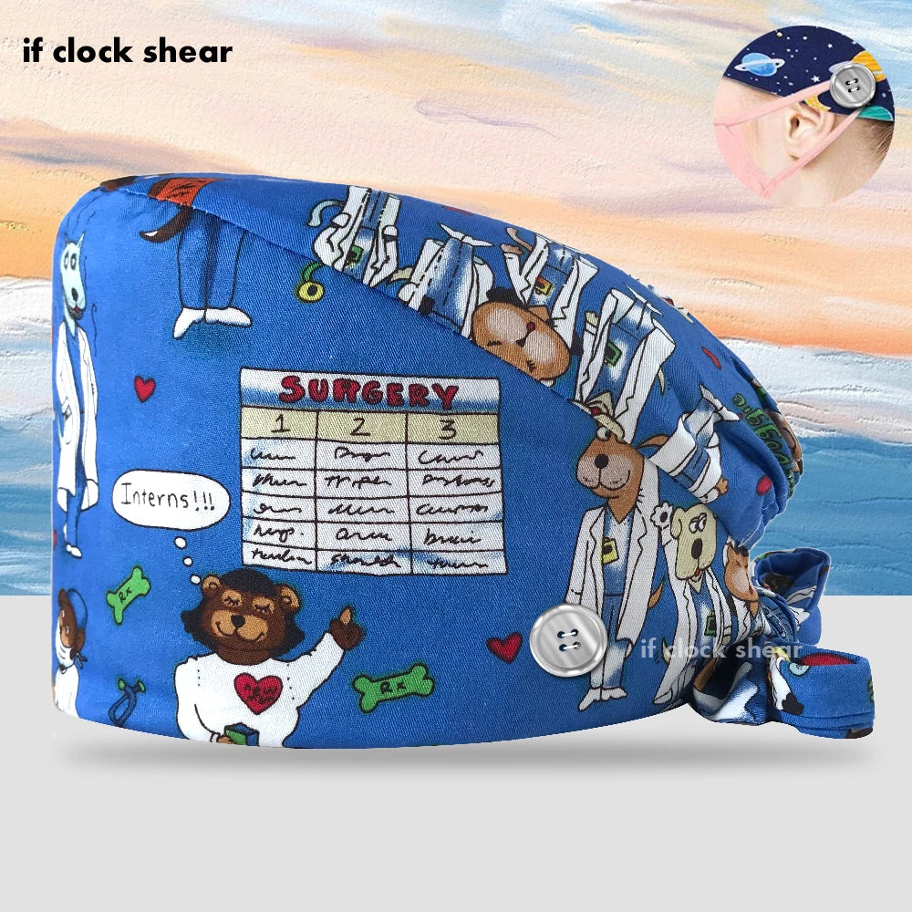 Printing Clinic Pharmacy Work Hat Dentistry Operating Room Doctor Scrubs Hats Adjustable Medical Nurse Accessories Surgical Caps