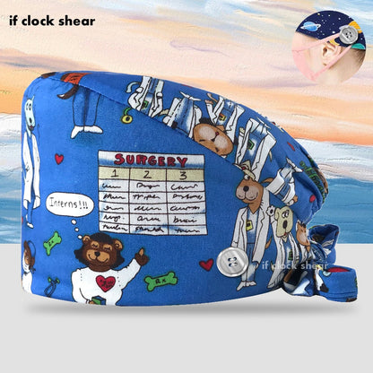 Printing Clinic Pharmacy Work Hat Dentistry Operating Room Doctor Scrubs Hats Adjustable Medical Nurse Accessories Surgical Caps