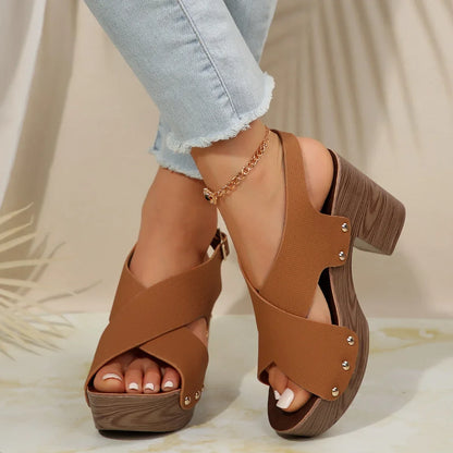 Sandal of Women British Style Rome Shoe Comfy Soft High Heels Summer Sandalias Metal Buckle Casual Slipper Wedge Platform Sandal