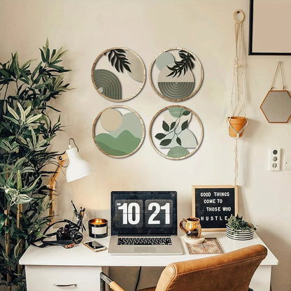 4PC Bohemian Wooden Wall Art Decor, Hollow Rustic Farmhouse Hanging Sculptures for Living Room, Bedroom, Outdoor Patio