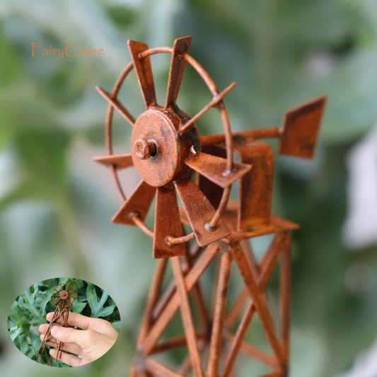 Miniature Windmill Metal Fairy Garden Vintage Decoration Rusty Miniature Items Zen Patio Accessories Bonsai Terrarium Home Décor