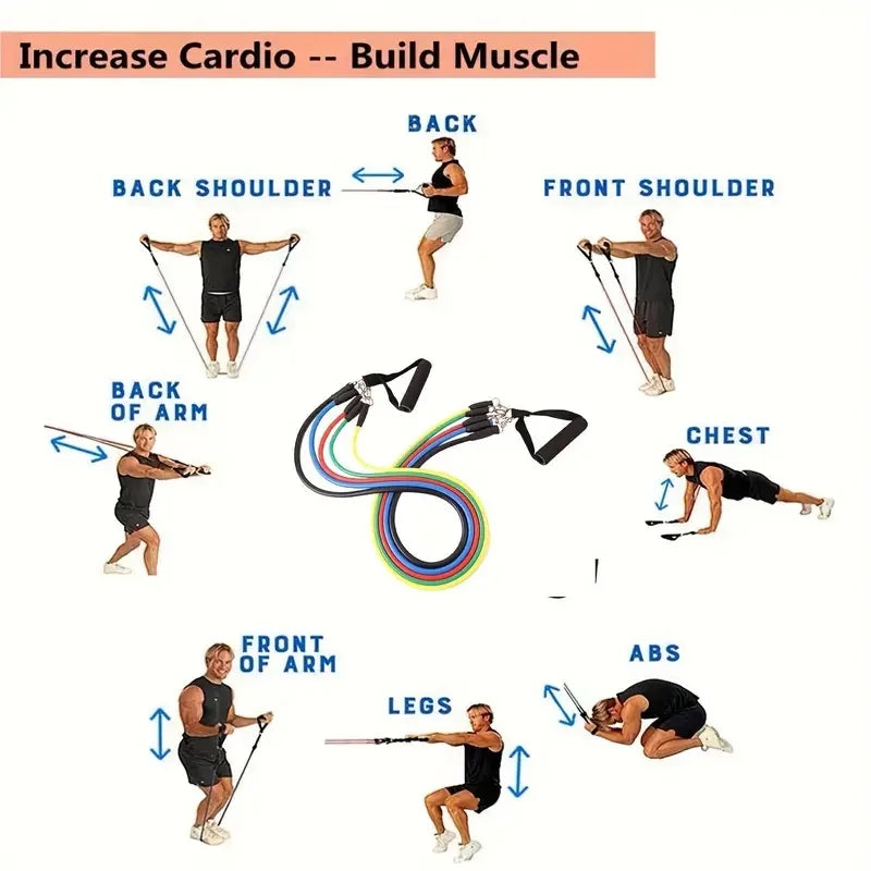 11pcs TPE Resistance Bands Set, Resistance Bands With Door Anchor, Handles, Carry Bag, Legs Ankle Straps, Exercise Bands