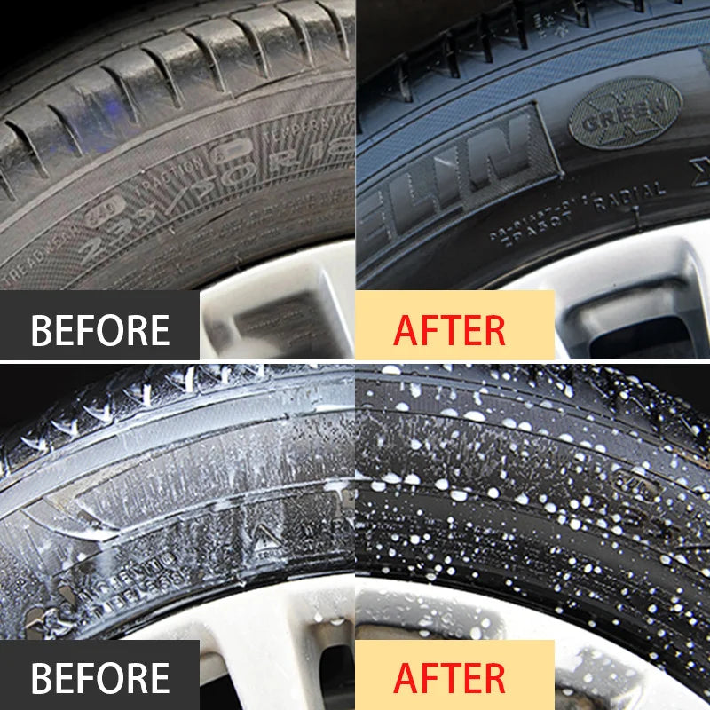 Black Wet Look Tire Shine Dressing -Automotive Clear Coat Tire Dressing Spray for Glossy Wet Tire Look, Vinyl & Plastic, with UV