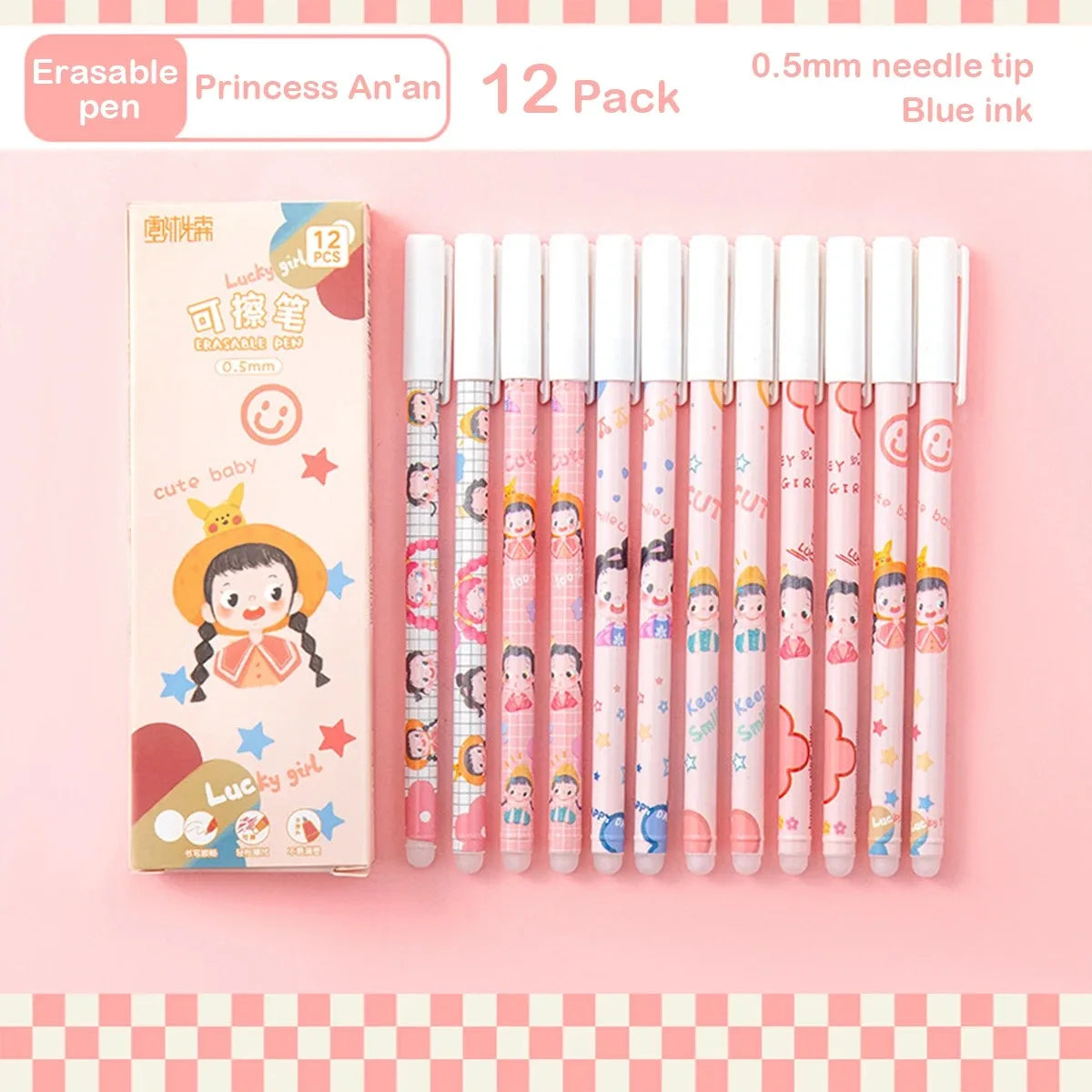 12PC 0.5mm Syringe Erasable Pen Korean Stationery Simple Kawaii Writing Pen Student Stationery Cultural and Educational Supplies