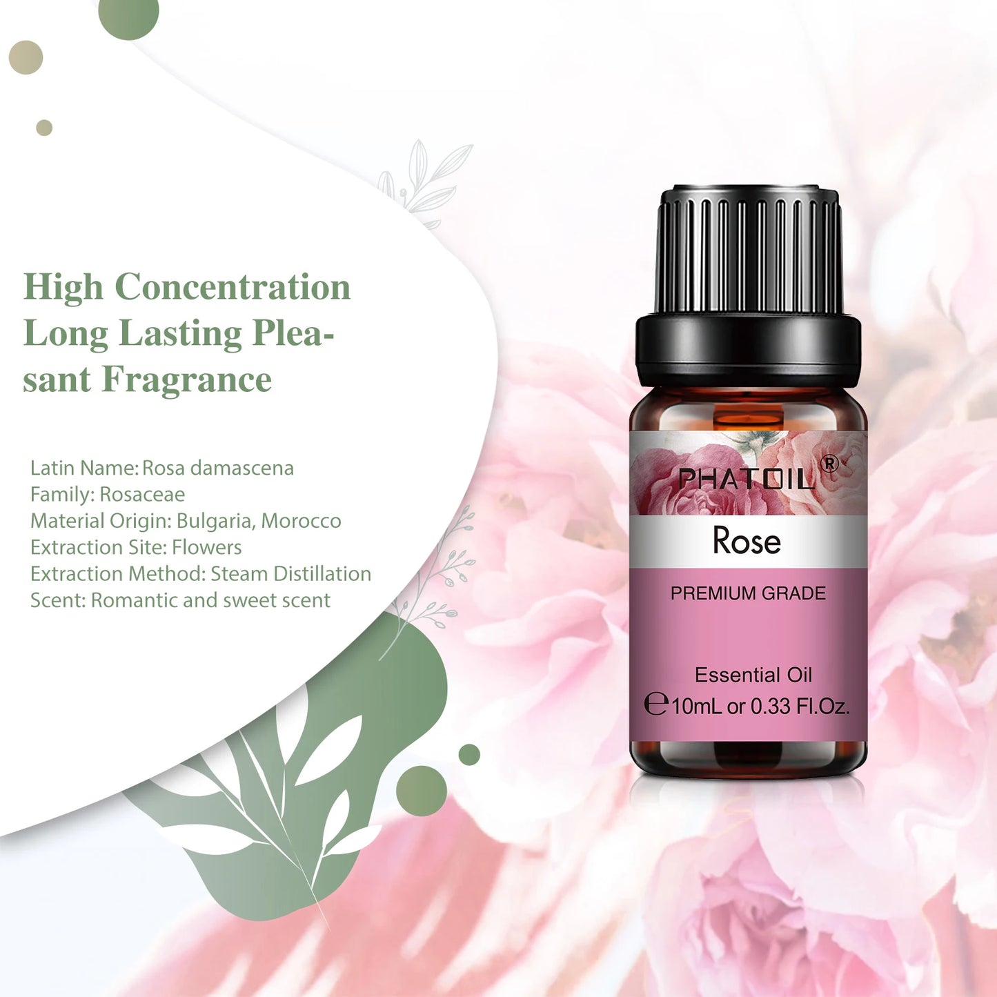 PHATOIL Natural Plant Essential Oil 10ml Eucalyptus Rose Lemon Bergamot Vanilla Peppermint 1PCS Aroma Essential Oil For Diffuser