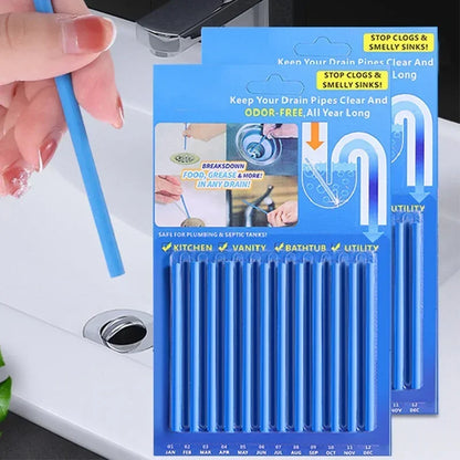 12Pc 10cm Solid Sani Sticks Oil Decontamination Kitchen Toilet Bathtub Drain Cleaner Sewer Pipe Eliminate Odor Clog Cleaning Rod