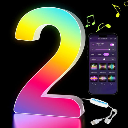 Smart LED Letters Lights Alphabet Light Decorative Name Letter Number Lamp Night Light USB MeRGBW App Music Sync Logo Game Home