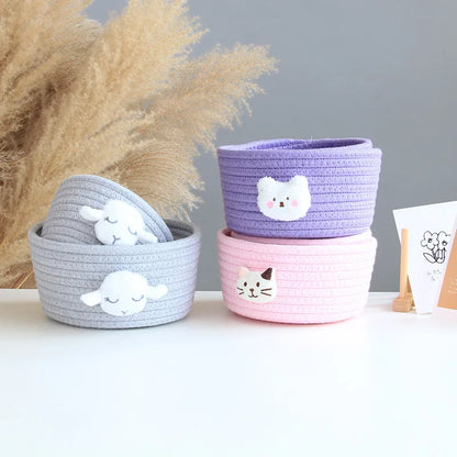 Cartoon Animals Hand Woven Storage Basket Kids Toys Desktop Organizer Sundries Storage Box Laundry Baskets storage box